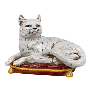 Vintage Italian Regency Porcelain White Cat on Pillow Sculpture