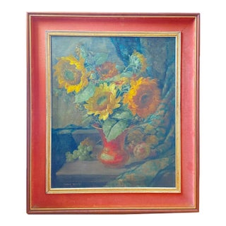 Mid Century Floral Still Life of Sunflowers Signed Prince Betzky 1946 For Sale