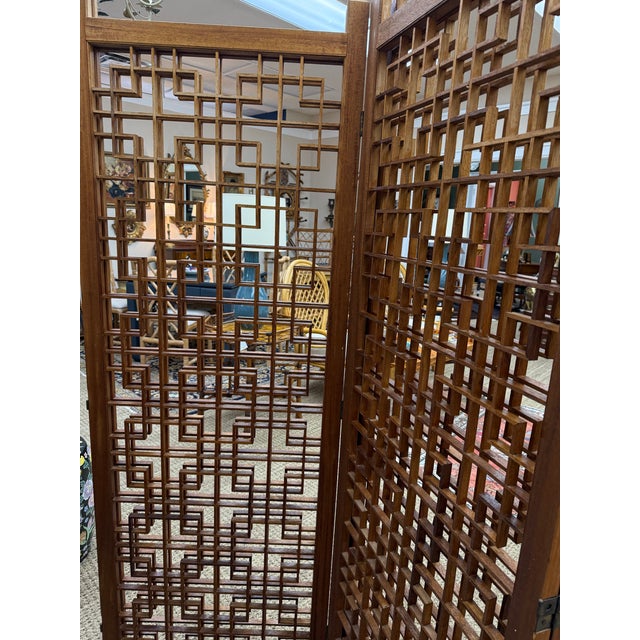 1960s Vintage Japanese Solid Teak 4 Panel Screen, 1960 For Sale - Image 5 of 7