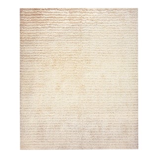 1970s White Cream Stripe Modern Vintage Moroccan Shag Rug 8' X 9'9" Wool Carpet For Sale