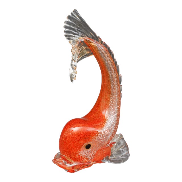 Vintage Italian Murano Attributed Gold Fleck Orange Hand Blown Art