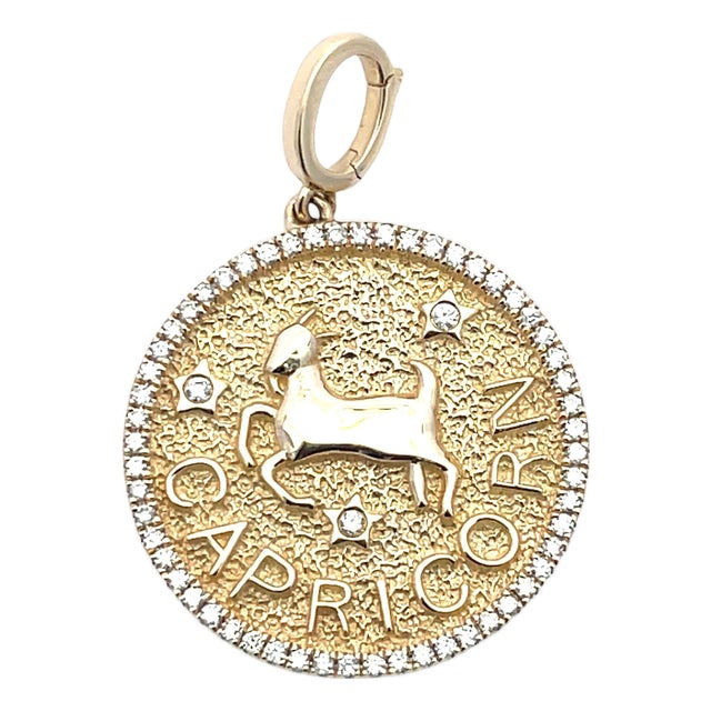 14k Yellow Gold Capricorn Diamond Charm/Pendant For Sale