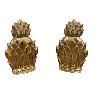 Vintage Virginia Metalcrafters Newport Brass Pineapple Bookends- a Pair For Sale