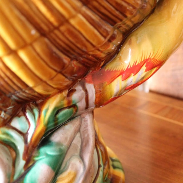 Gold Large Majolica Sea Shell Centerpiece Bowl With Mermaid Caryatids After a Minton Design For Sale - Image 8 of 13