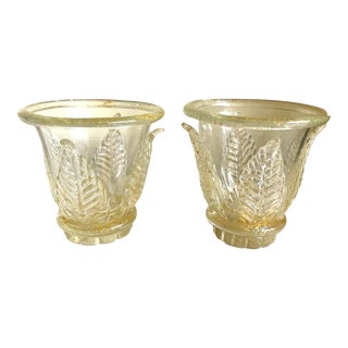 Pair of Murano Glass Gold Flecked Votives / Vases For Sale