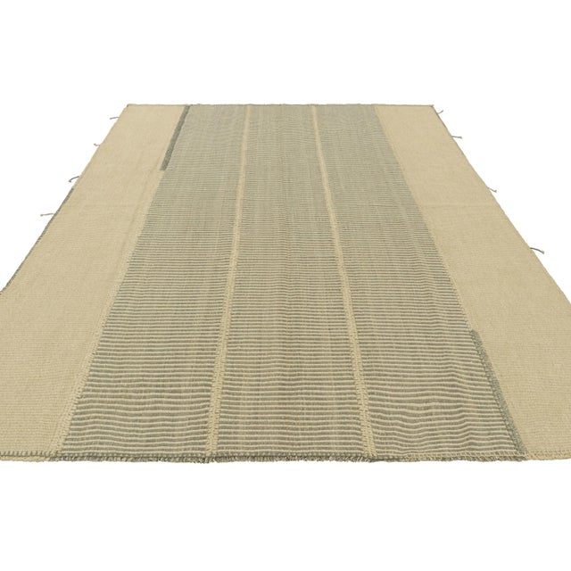 2010s Rug & Kilim’s Contemporary Kilim in Cream White and Gray Textural Stripes For Sale - Image 5 of 6