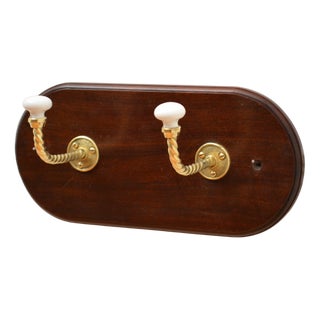 Mahogany and Brass Wall Coat Rack, 1880s For Sale