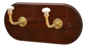 Mahogany and Brass Wall Coat Rack, 1880s
