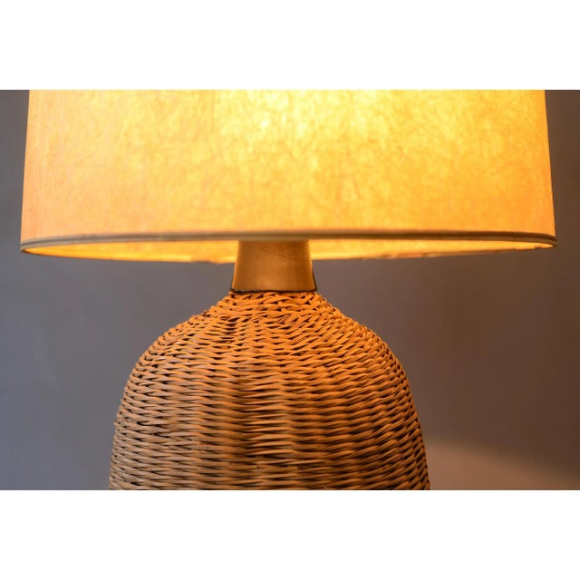 1970s Vintage Modern Boho Wicker Rattan Table Lamp For Sale - Image 10 of 13