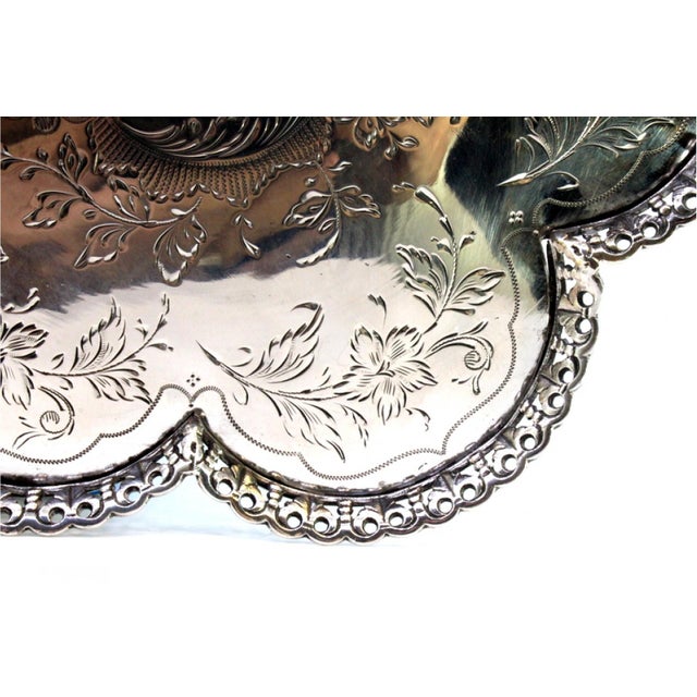 Silver Lobed-Shaped Silver Ticket Holder with a Grid, Engraved Floral Motifs and Monogram Card For Sale - Image 8 of 9