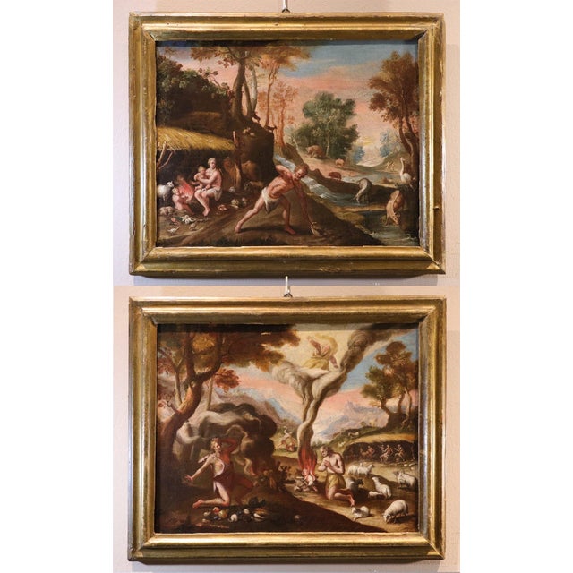 Baroque Maarten De Vos, Adam and Eve after the Fall / The Sacrifices of Cain and Abel, 17th Century, Oil Painting on Canvas, Framed, Set of 2 For Sale - Image 3 of 15