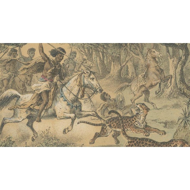 German School, Leopard Hunt in the Jungle Wildlife Adventure Lithograph, 1883, Lithograph For Sale - Image 6 of 9