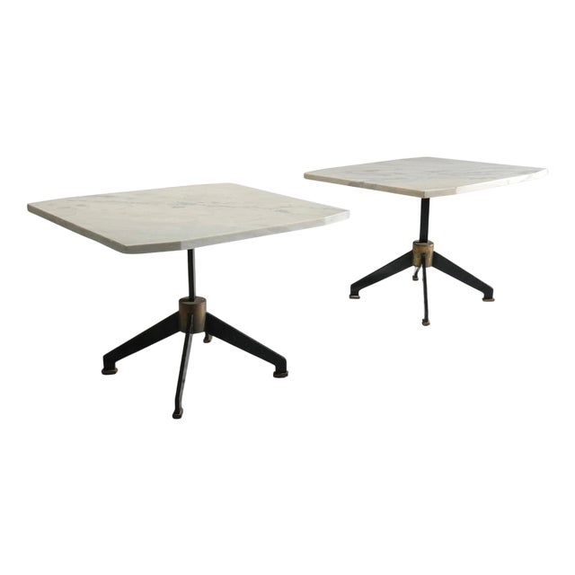 Side Tables in Marble, Metal and Brass, Brazil, 1950s, Set of 2 For Sale