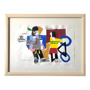 Loren MunkMixed Media Neo Expressionist Collage Painting African American Kids, Bicycle NY, 1985
