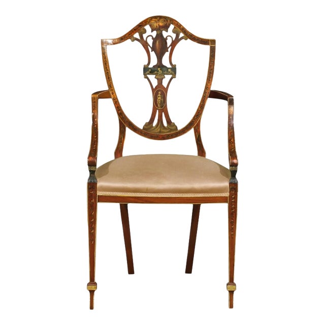 Antique 19th Century Sheraton Painted Satinwood Armchair, 1890 For Sale
