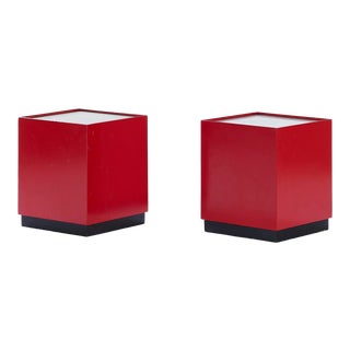 Vintage Midcentury Modern Red and Black Pedestal Lamps Designed by Bill Curry for Design Line - a Pair For Sale
