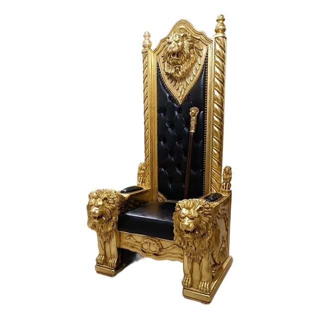 1960s Royal Lion Throne Chair with Matching Lion Scepter For Sale