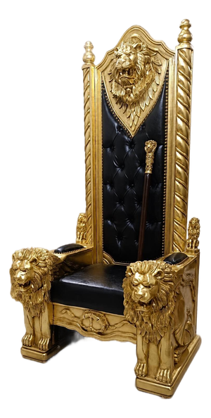 1960s Royal Lion Throne Chair with Matching Lion Scepter