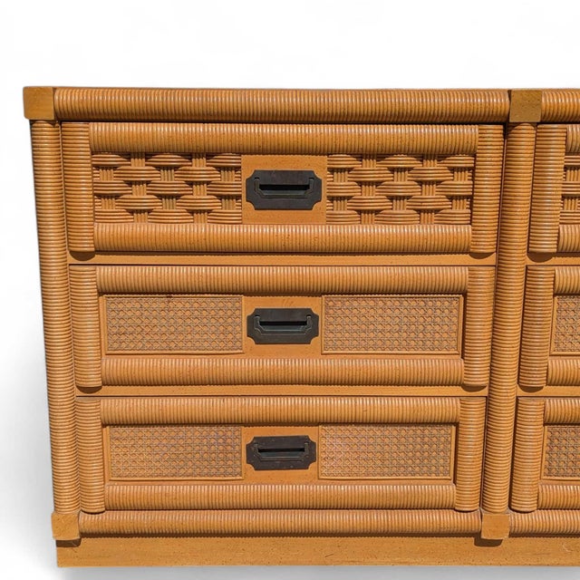 Vintage Dixie Rattan and Wood Six-Drawer Dresser With Mirror 1960s For Sale - Image 10 of 15