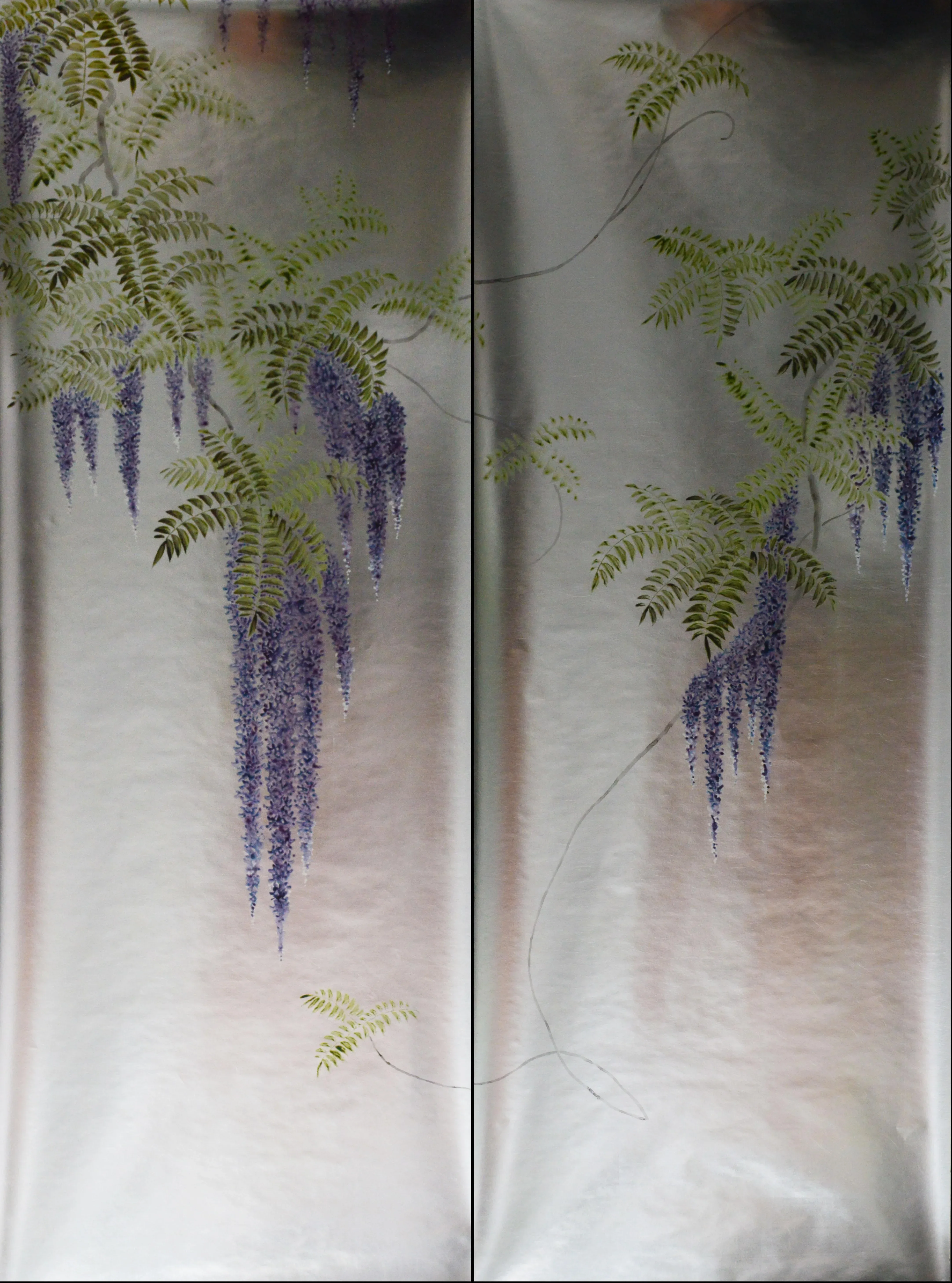 Wisteria Hand Painted Wallpapers on Silver Metallic Gilded Paper