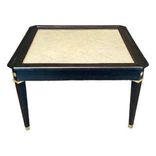 French Neoclassical Carrara Marble Top Ebonized Black Coffee Table For Sale