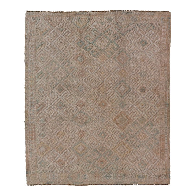 Mid 20th Century Vintage Turkish Embroidered Kilim With All-Over Geometric Diamond Design For Sale