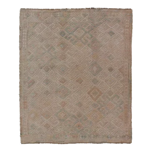 Mid 20th Century Vintage Turkish Embroidered Kilim With All-Over Geometric Diamond Design