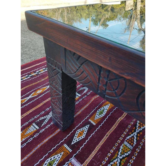 Extra beautiful Moroccan carved coffee table, measuring approximately 36‚Äù in length, 27‚Äù in width, and 19" in height....
