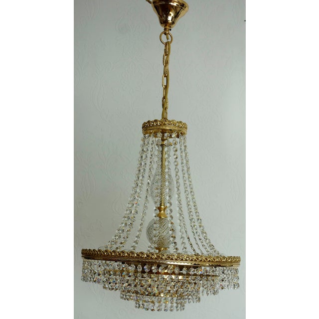 Gold Brass, Lead Crystal and 24k Gold-Plated 5-Light Chandelier from Sölken Leuchten, 1970s For Sale - Image 8 of 14