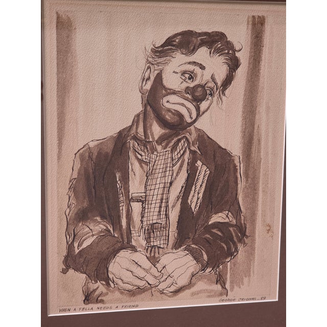 Early 1959 George Crionas Watercolor Original Signed and Titled: When a Fellow Needs a Friend For Sale - Image 9 of 11