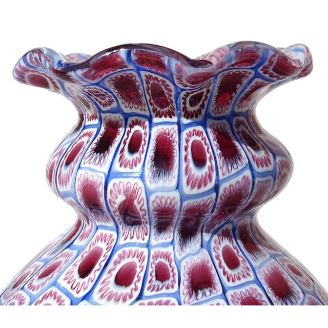 Murano Vintage Murano Fratelli Toso Amethyst Pink Blue White Millefiori Flower Mosaic Italian Art Glass Bud Vase For Sale - Image 4 of 9