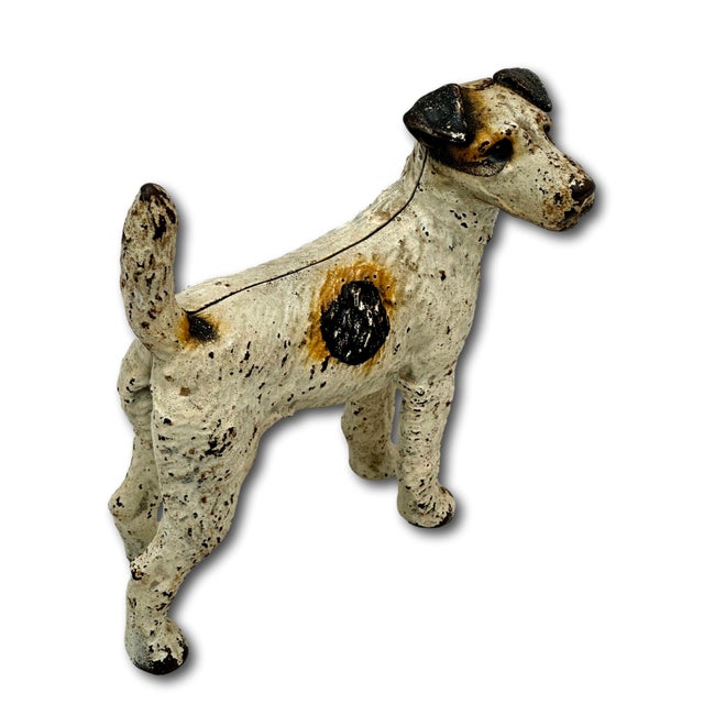 This Really is a Great Looking Authentic Vintage Cast Iron Figurative Fox Terrier Dog Doorstop. Circa 1930s. It Still...