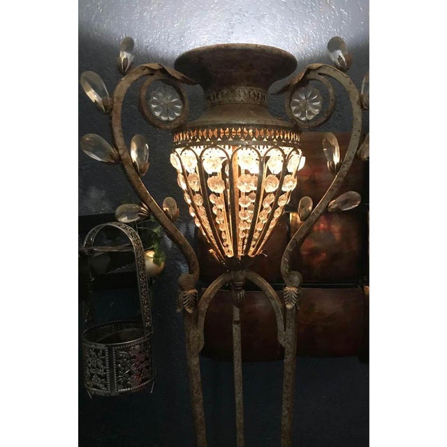 1980's 74" Hollywood Regency Style Silvered & Gilt Patinated Iron With Cut Crystal "Urn on Pedestal" Form Floor Lamp/ Torchiere For Sale - Image 10 of 12