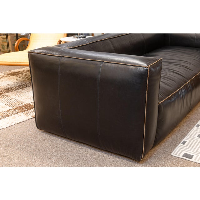 Contemporary Modern Four Hands Nolita Reverse Stitch Black Leather Sofa For Sale In Detroit - Image 6 of 6