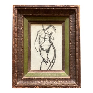 1950s Vintage Abstract Female Nude Charcoal Drawing For Sale