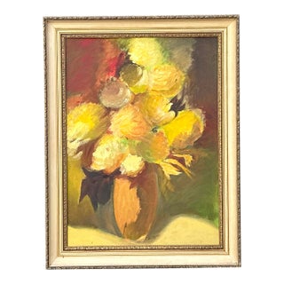 Vintage 1974 Floral Original Paining on Canvas For Sale