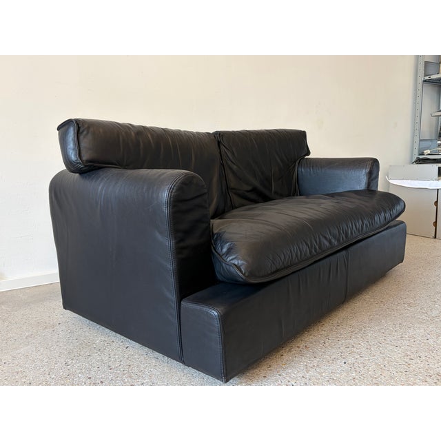 Black Leather Two-Seater Sofa by Arcon Italia, Italy, 1980s For Sale - Image 4 of 15