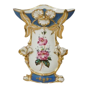Antique French Blue Old Paris Porcelain Hand Painted & Gilt Floral Vase 19th C