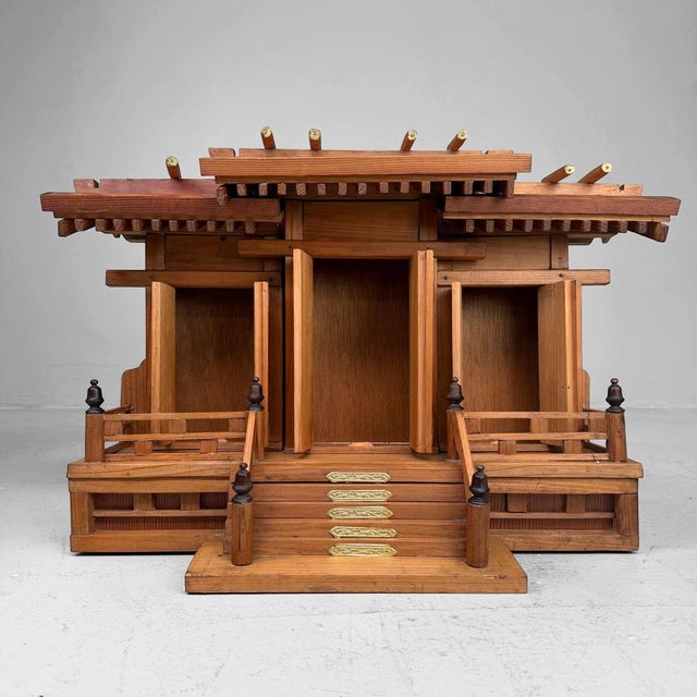 Contemporary Japanese Kamidana Sanja-Miya Home Shrine Wooden Temple, 1980s For Sale - Image 3 of 13