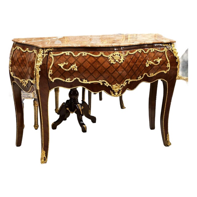 Louis XV Marble Top Commode With Hand-Gilded Gold Leaf Details & Solid Wood For Sale