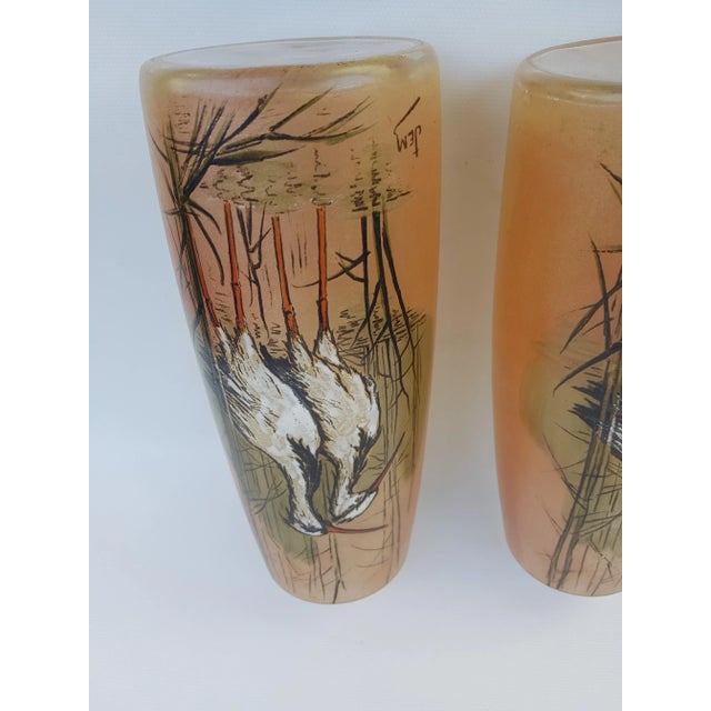 Antique Art Nouveau French Enamel and Hand-Blown Glass Vases by JEM, Set of 2 For Sale - Image 9 of 10