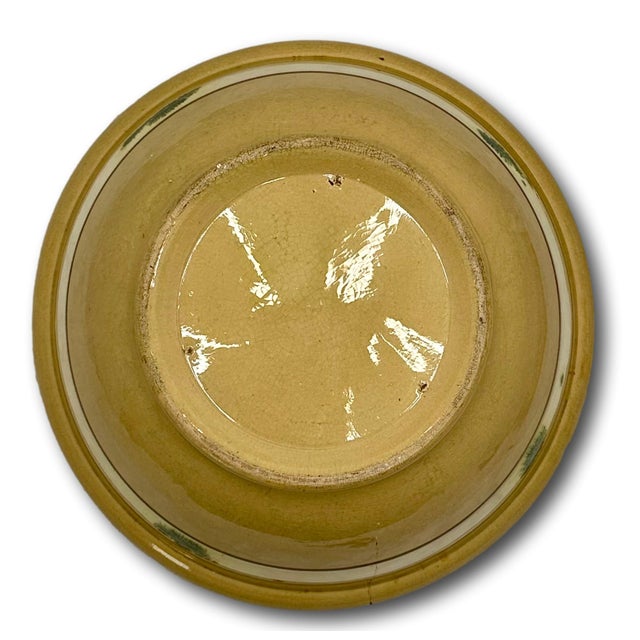 Large Size Antique Green Seaweed Decorated & Banded Yellow Ware Kitchen Mixing Bowl Circa Late 19th Century For Sale - Image 16 of 18