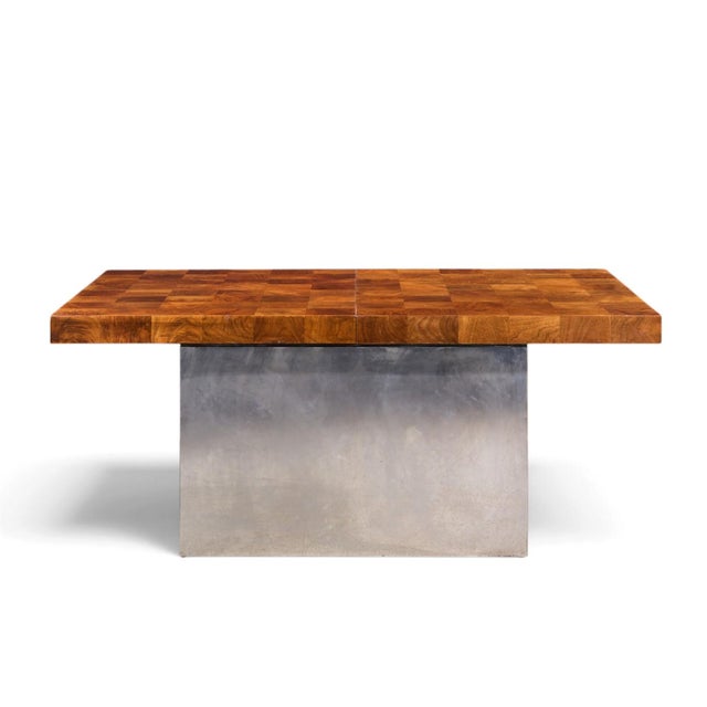 Wood Milo Baughman for Thayer Coggin Mid Century Burlwood and Chrome Dining Table With 2 Leaves For Sale - Image 7 of 13