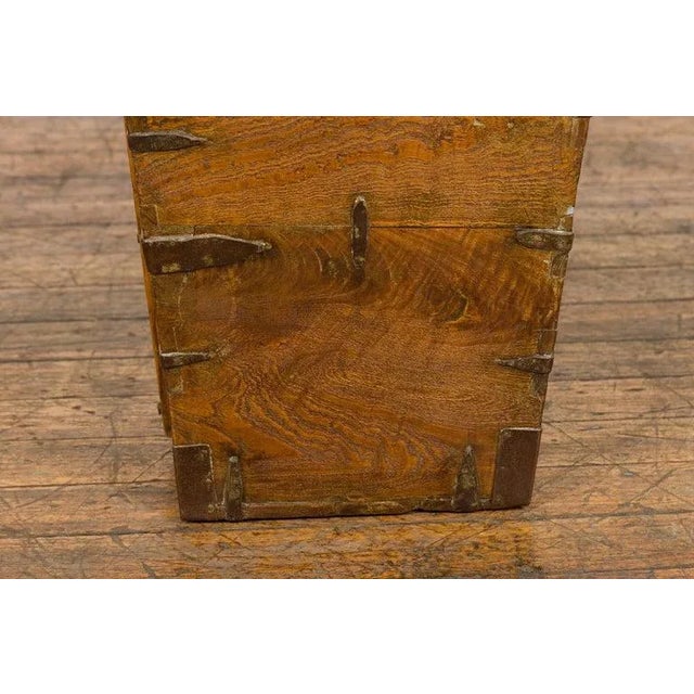 Brown 19th Century Antique Chinese Wood & Metal Grain Basket with Carrying Handle For Sale - Image 8 of 13