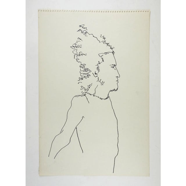 Pen and ink drawing on paper of male study by Marilyn Lanfear (1930-2020) Texas. Unsigned. Unframed, directly from the...