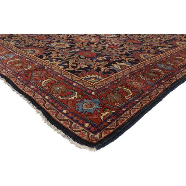 72546 Distressed Antique Persian Mahal Rug, 08'08 x 12'00. This hand-knotted wool antique Persian Mahal rug embodies the...