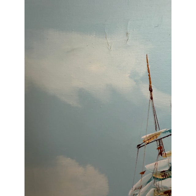 Textile Late 20th Century Listed Artist Hewett Jackson Original Oil Painting | Tall Ship Seascape | Framed For Sale - Image 7 of 13