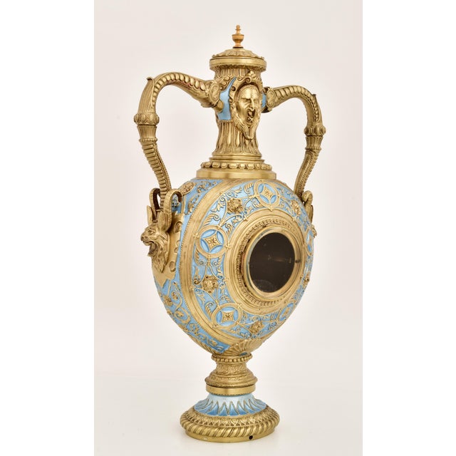 Metal Antique French Gilt Bronze and Enamel Porcelain Urn-Form Clock, Mid 19th Century For Sale - Image 7 of 12