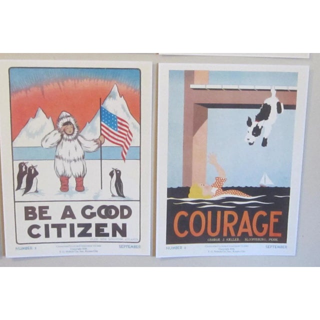 A group of 12 UNFRAMED 1930's grade school poster prints given to teachers who used them to teach a unit on Character,...
