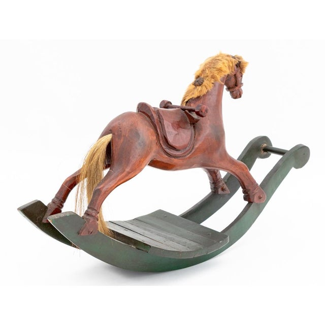 Folk Art Late 20th Century Folk Art Painted Wood Horse Toys- Set of 2 For Sale - Image 3 of 8